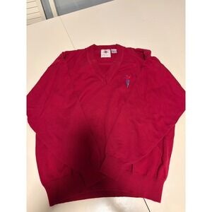 Cotton Traders Sport Mens Red V-Neck Cotton Knit Golfer Logo Sweater Large